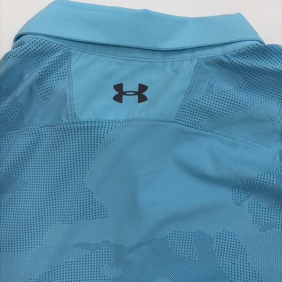 Under Amour Polo Golf Shirt Mens 2XL Heatgear Light Blue Camouflage Mesh - Picture 5 of 8